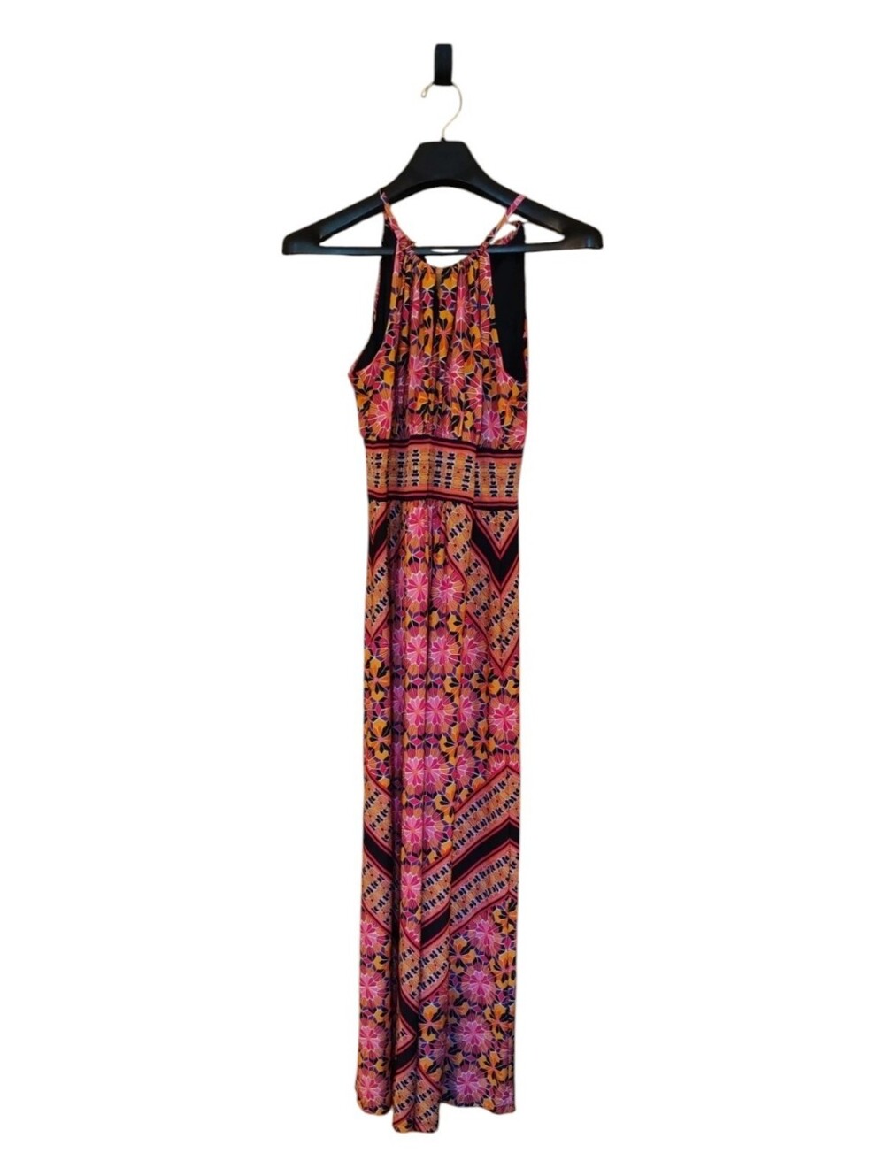 Pink and Orange Floral Halter Maxi Dress